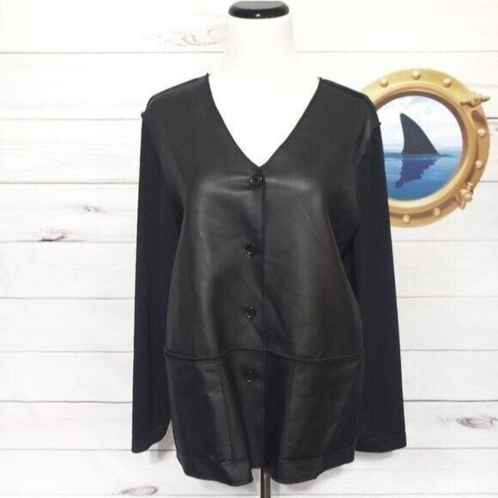 Diane Von Furstenberg Pleather Front With Sheer Sleeves jacket pockets Size S